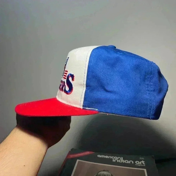Vintage New York Rangers Ted Fletcher The Sideliner Snapback Hat Cap NHL Red Blu - Picture 3 of 8